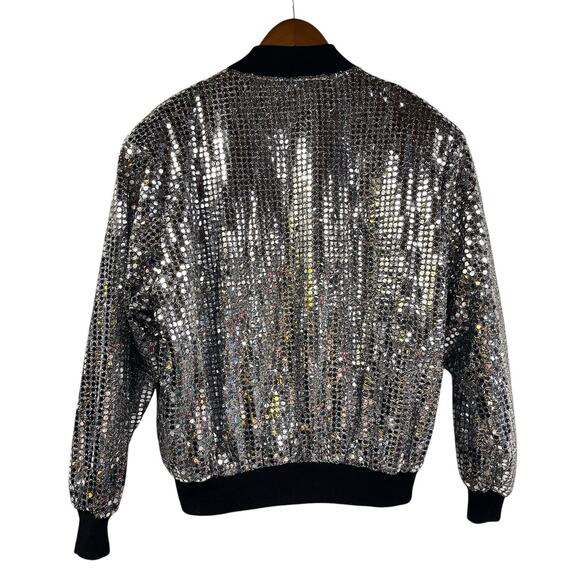 Monaliza Silver Sequin Party Jacket Bomber XL Vintage Disco NYE - Picture 6 of 8